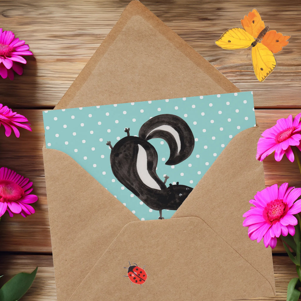 Deluxe Karte Stinktier Handstand Einladungskarte, Grußkarte, Karte, Hochwertige Klappkarte, Glückwunschkarte, Klappkarte, Hochzeitskarte, Geburtstagskarte, Hochwertige Grußkarte, Stinktier, Skunk, Raubtier, verpielt, Stinker, Wildtier, Stinki, Spielplatz, Kind