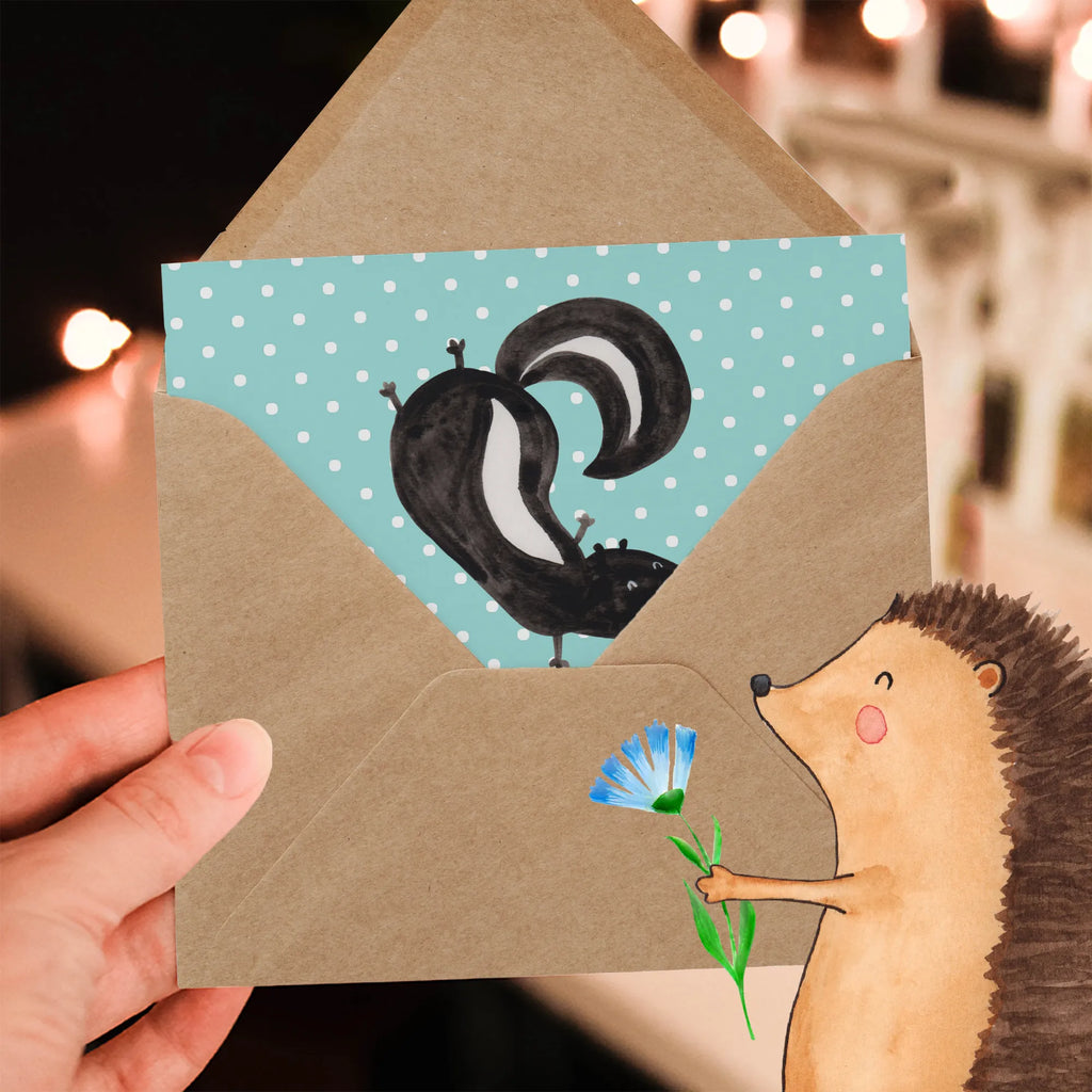 Deluxe Karte Stinktier Handstand Einladungskarte, Grußkarte, Karte, Hochwertige Klappkarte, Glückwunschkarte, Klappkarte, Hochzeitskarte, Geburtstagskarte, Hochwertige Grußkarte, Stinktier, Skunk, Raubtier, verpielt, Stinker, Wildtier, Stinki, Spielplatz, Kind