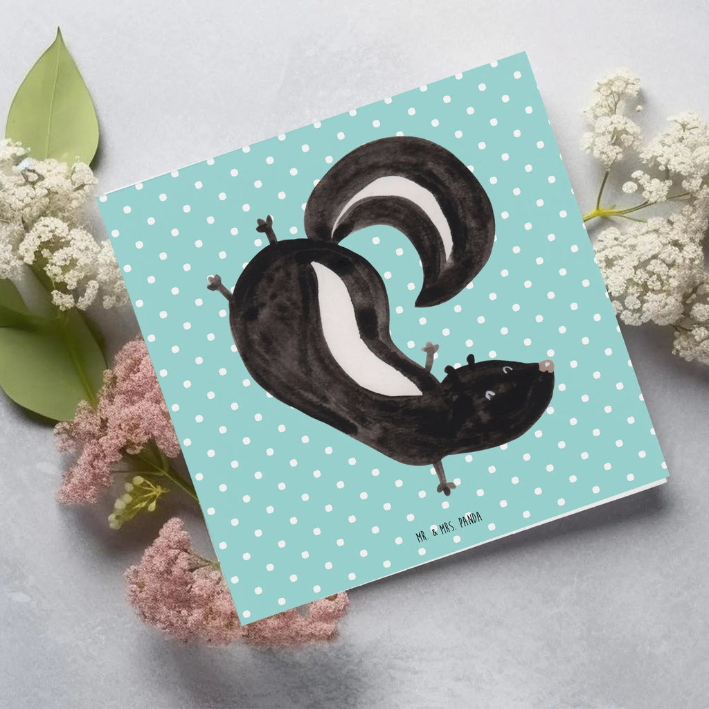 Deluxe Karte Stinktier Handstand Einladungskarte, Grußkarte, Karte, Hochwertige Klappkarte, Glückwunschkarte, Klappkarte, Hochzeitskarte, Geburtstagskarte, Hochwertige Grußkarte, Stinktier, Skunk, Raubtier, verpielt, Stinker, Wildtier, Stinki, Spielplatz, Kind