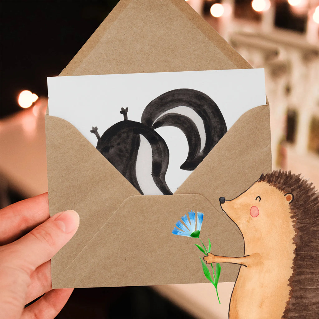 Deluxe Karte Stinktier Handstand Einladungskarte, Grußkarte, Karte, Hochwertige Klappkarte, Glückwunschkarte, Klappkarte, Hochzeitskarte, Geburtstagskarte, Hochwertige Grußkarte, Stinktier, Skunk, Raubtier, verpielt, Stinker, Wildtier, Stinki, Spielplatz, Kind