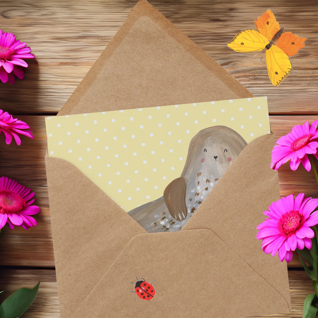 Deluxe Karte Robbe Lachen Grußkarte, Hochwertige Klappkarte, Einladungskarte, Karte, Geburtstagskarte, Glückwunschkarte, Klappkarte, Hochwertige Grußkarte, Hochzeitskarte, Tiermotive, Gute Laune, lustige Sprüche, Tiere, Meerestier, Robbe, Nordsee, Seehund, Robben, Ostsee, Strand