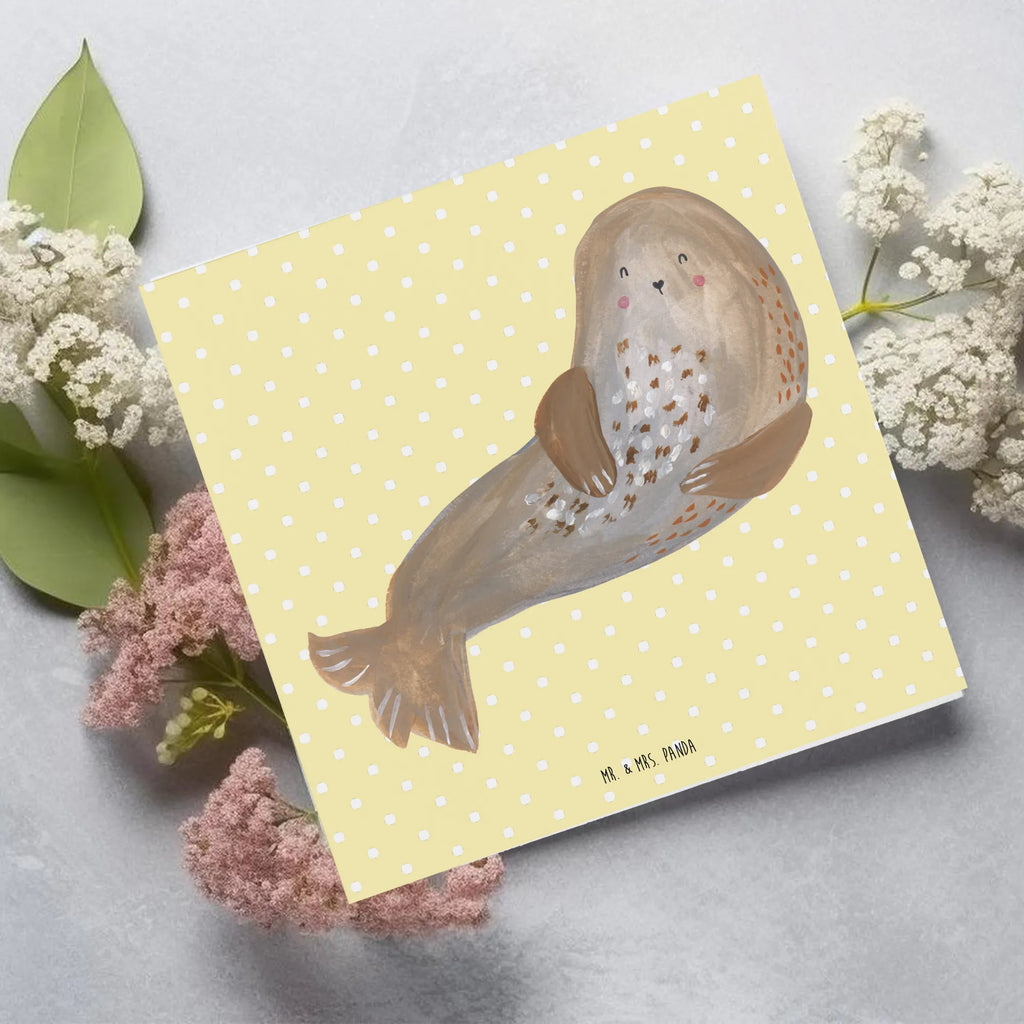 Deluxe Karte Robbe Lachen Grußkarte, Hochwertige Klappkarte, Einladungskarte, Karte, Geburtstagskarte, Glückwunschkarte, Klappkarte, Hochwertige Grußkarte, Hochzeitskarte, Tiermotive, Gute Laune, lustige Sprüche, Tiere, Meerestier, Robbe, Nordsee, Seehund, Robben, Ostsee, Strand