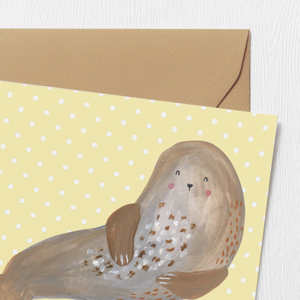 Deluxe Karte Robbe Lachen Grußkarte, Hochwertige Klappkarte, Einladungskarte, Karte, Geburtstagskarte, Glückwunschkarte, Klappkarte, Hochwertige Grußkarte, Hochzeitskarte, Tiermotive, Gute Laune, lustige Sprüche, Tiere, Meerestier, Robbe, Nordsee, Seehund, Robben, Ostsee, Strand