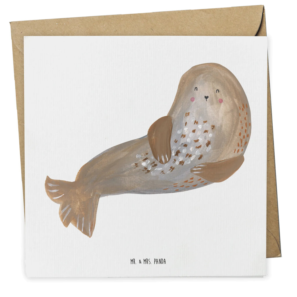 Deluxe Karte Robbe Lachen Grußkarte, Hochwertige Klappkarte, Einladungskarte, Karte, Geburtstagskarte, Glückwunschkarte, Klappkarte, Hochwertige Grußkarte, Hochzeitskarte, Tiermotive, Gute Laune, lustige Sprüche, Tiere, Meerestier, Robbe, Nordsee, Seehund, Robben, Ostsee, Strand