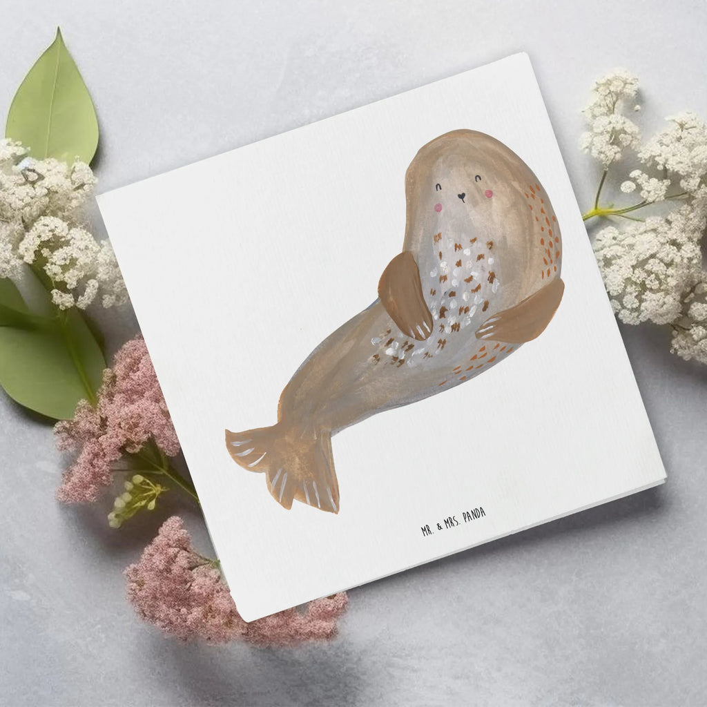 Deluxe Karte Robbe Lachen Grußkarte, Hochwertige Klappkarte, Einladungskarte, Karte, Geburtstagskarte, Glückwunschkarte, Klappkarte, Hochwertige Grußkarte, Hochzeitskarte, Tiermotive, Gute Laune, lustige Sprüche, Tiere, Meerestier, Robbe, Nordsee, Seehund, Robben, Ostsee, Strand