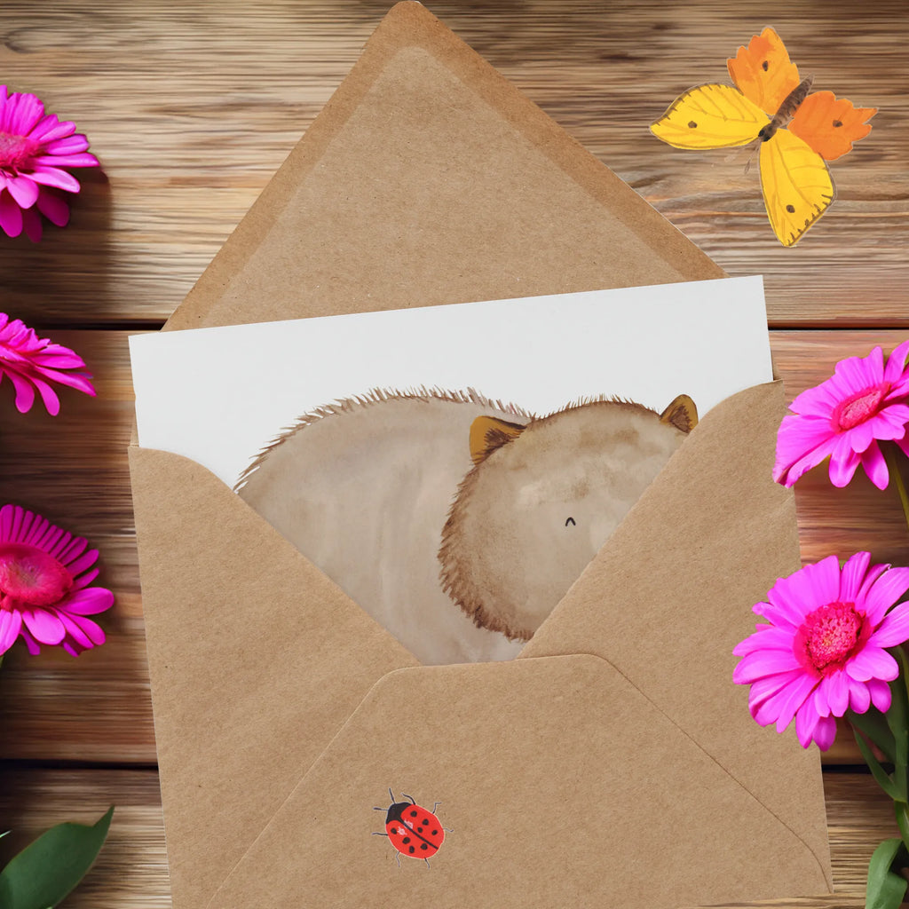 Deluxe Karte Wombat Hochzeitskarte, Einladungskarte, Geburtstagskarte, Glückwunschkarte, Karte, Grußkarte, Hochwertige Grußkarte, Hochwertige Klappkarte, Klappkarte, Tiermotive, Gute Laune, lustige Sprüche, Tiere, Motivation, Wombat, Spruch, Das Leben ist schön, Australien