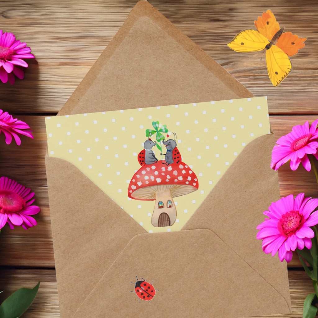 Deluxe Karte Marienkäfer Fliegenpilz Grußkarte, Hochwertige Grußkarte, Karte, Einladungskarte, Glückwunschkarte, Hochzeitskarte, Hochwertige Klappkarte, Klappkarte, Geburtstagskarte, Tiermotive, Gute Laune, lustige Sprüche, Tiere, zuhause, Marienkäfer, Haus, Fleigenpilzhaus, Wohnung, Fliegenpilz