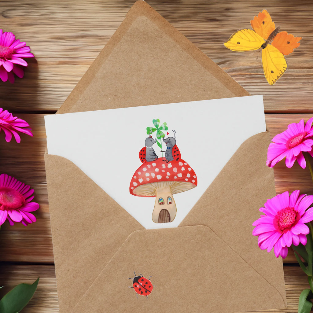 Deluxe Karte Marienkäfer Fliegenpilz Grußkarte, Hochwertige Grußkarte, Karte, Einladungskarte, Glückwunschkarte, Hochzeitskarte, Hochwertige Klappkarte, Klappkarte, Geburtstagskarte, Tiermotive, Gute Laune, lustige Sprüche, Tiere, zuhause, Marienkäfer, Haus, Fleigenpilzhaus, Wohnung, Fliegenpilz