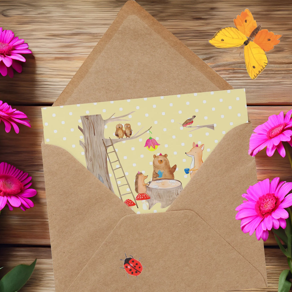 Deluxe Karte Waldtiere Picknick Klappkarte, Hochwertige Grußkarte, Hochwertige Klappkarte, Glückwunschkarte, Karte, Einladungskarte, Geburtstagskarte, Hochzeitskarte, Grußkarte, Tiermotive, Gute Laune, lustige Sprüche, Tiere, Eichhörnchen, Fuchs, Waldtiere, Wald, Maus, Hase, Igel, Picknick