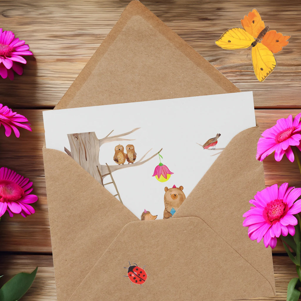 Deluxe Karte Waldtiere Picknick Klappkarte, Hochwertige Grußkarte, Hochwertige Klappkarte, Glückwunschkarte, Karte, Einladungskarte, Geburtstagskarte, Hochzeitskarte, Grußkarte, Tiermotive, Gute Laune, lustige Sprüche, Tiere, Eichhörnchen, Fuchs, Waldtiere, Wald, Maus, Hase, Igel, Picknick