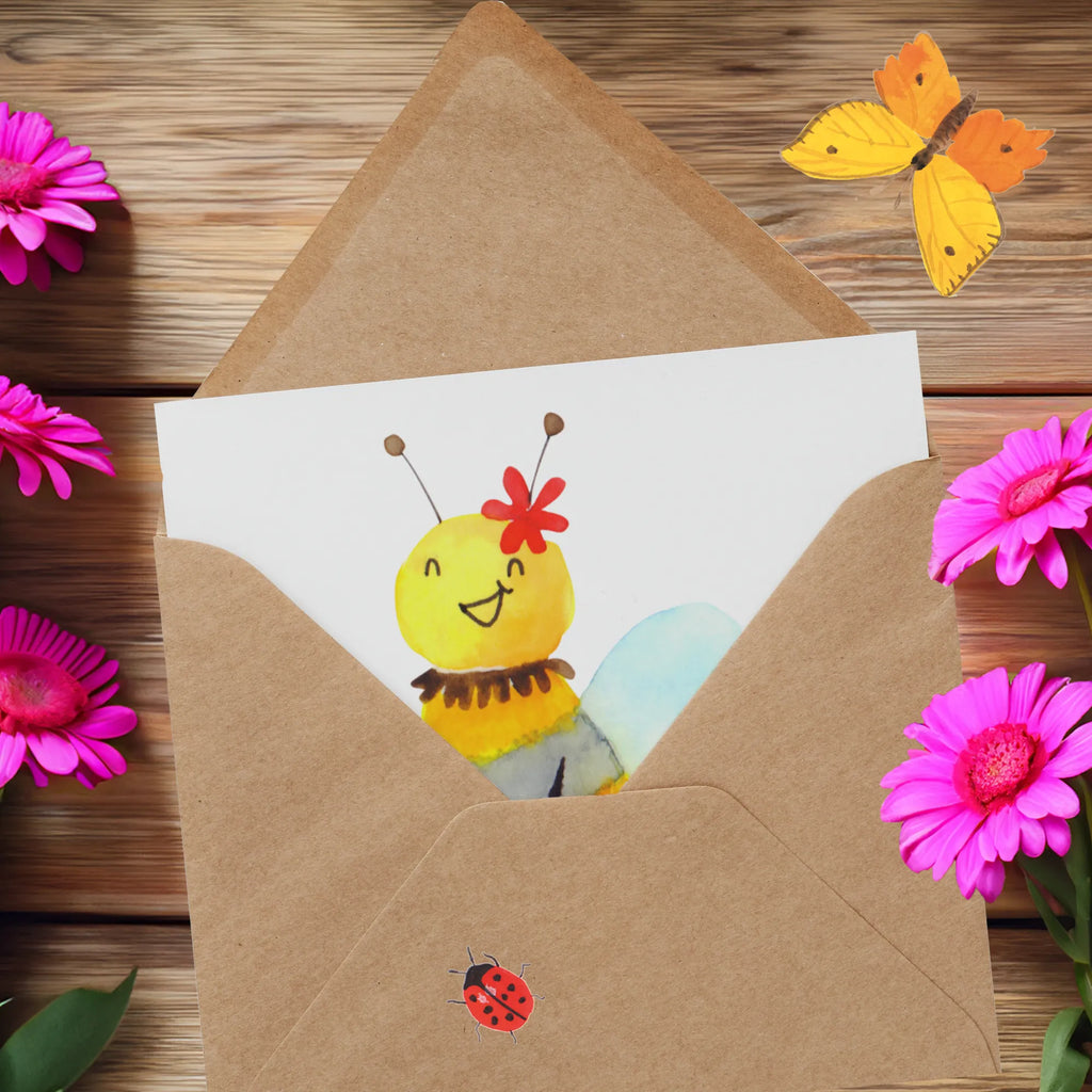 Deluxe Karte Biene Blume Glückwunschkarte, Einladungskarte, Karte, Grußkarte, Hochwertige Grußkarte, Hochwertige Klappkarte, Klappkarte, Geburtstagskarte, Hochzeitskarte, Biene, Wespe, Hummel