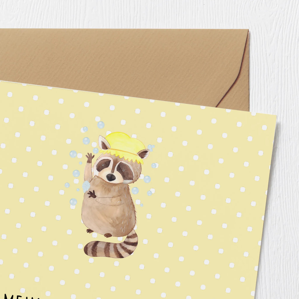 Deluxe Karte Waschbär Einladungskarte, Geburtstagskarte, Hochwertige Klappkarte, Klappkarte, Karte, Grußkarte, Hochzeitskarte, Hochwertige Grußkarte, Glückwunschkarte, Tiermotive, Gute Laune, lustige Sprüche, Tiere, Tagträumen, Waschbär, Seifenblasen, Fröhlich, waschen, Plan