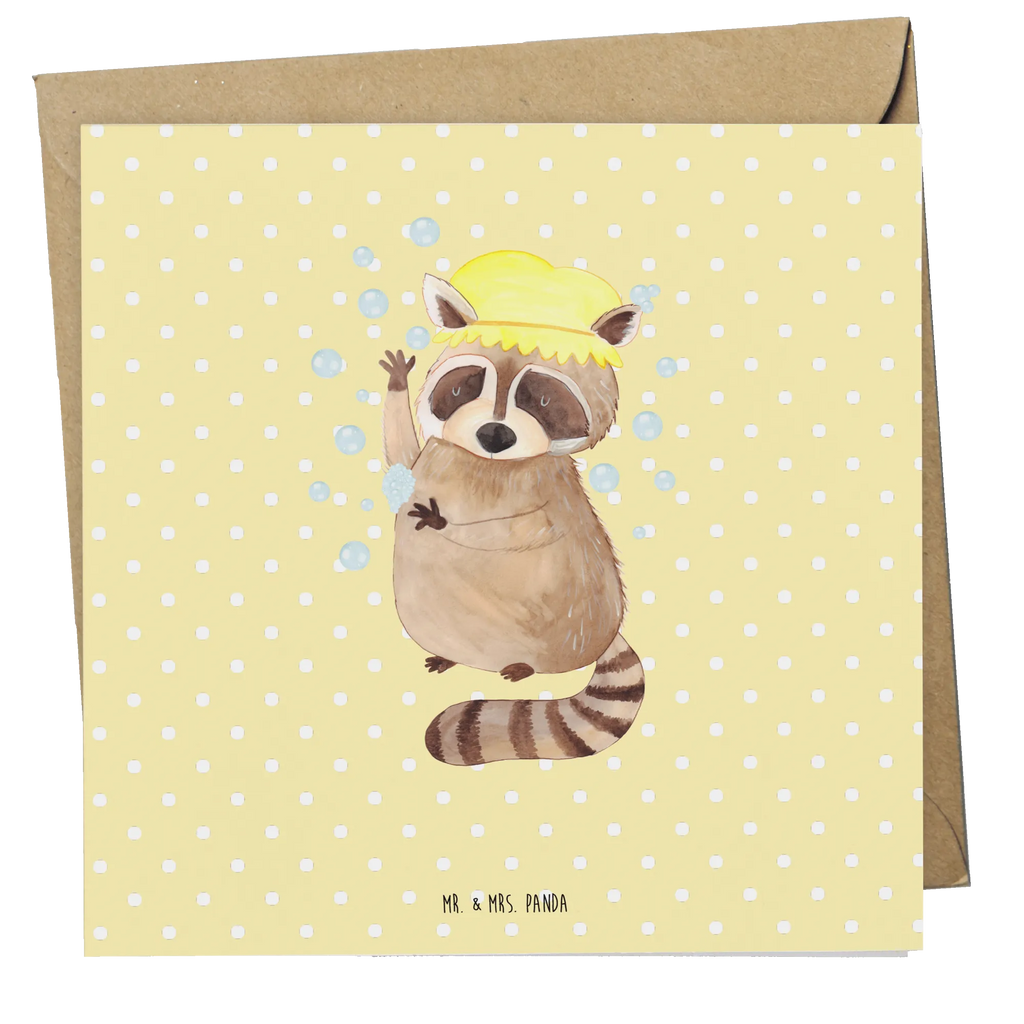 Deluxe Karte Waschbär Einladungskarte, Geburtstagskarte, Hochwertige Klappkarte, Klappkarte, Karte, Grußkarte, Hochzeitskarte, Hochwertige Grußkarte, Glückwunschkarte, Tiermotive, Gute Laune, lustige Sprüche, Tiere, Tagträumen, Waschbär, Seifenblasen, Fröhlich, waschen, Plan