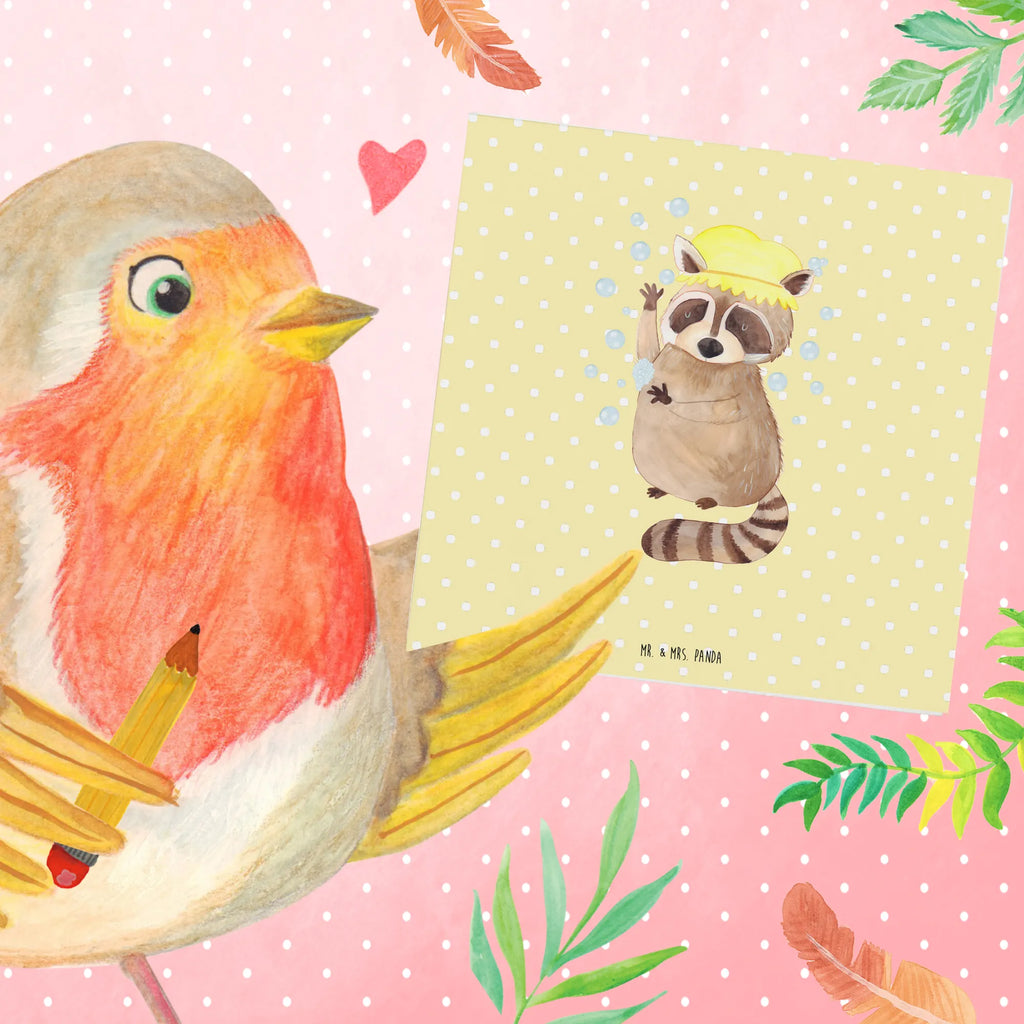 Deluxe Karte Waschbär Einladungskarte, Geburtstagskarte, Hochwertige Klappkarte, Klappkarte, Karte, Grußkarte, Hochzeitskarte, Hochwertige Grußkarte, Glückwunschkarte, Tiermotive, Gute Laune, lustige Sprüche, Tiere, Tagträumen, Waschbär, Seifenblasen, Fröhlich, waschen, Plan