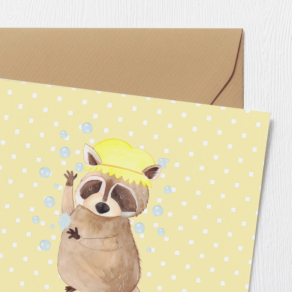 Deluxe Karte Waschbär Einladungskarte, Geburtstagskarte, Hochwertige Klappkarte, Klappkarte, Karte, Grußkarte, Hochzeitskarte, Hochwertige Grußkarte, Glückwunschkarte, Tiermotive, Gute Laune, lustige Sprüche, Tiere, Tagträumen, Waschbär, Seifenblasen, Fröhlich, waschen, Plan