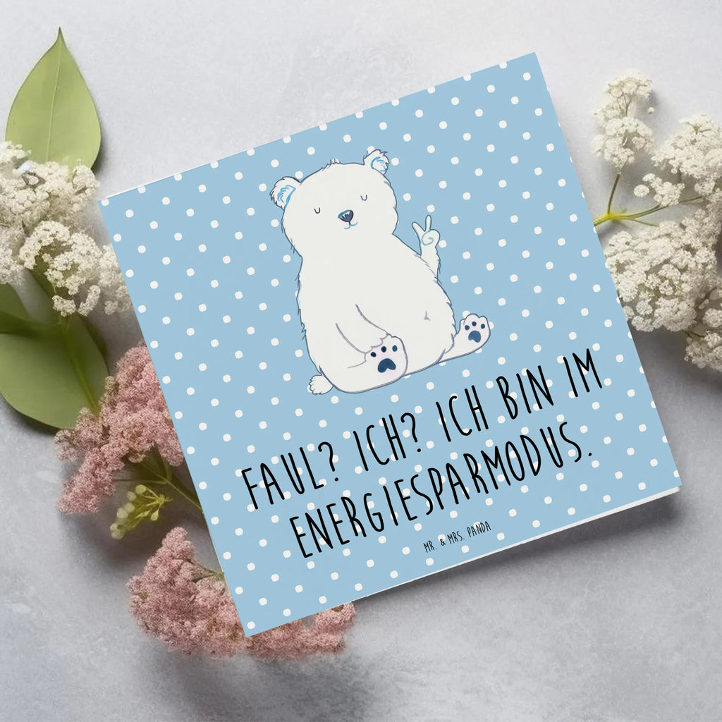 Deluxe Card Icebear Lazy Hochzeitskarte, Karte, Glückwunschkarte, Grußkarte, Einladungskarte, Geburtstagskarte, Klappkarte, Hochwertige Klappkarte, Hochwertige Grußkarte, Bär, Teddy, Teddybär, Arbeit, Eisbär, Büro, Arbeitsplatz, Entspannen, Nordpol, Relaxen, Bürojob, Faul, Homeoffice