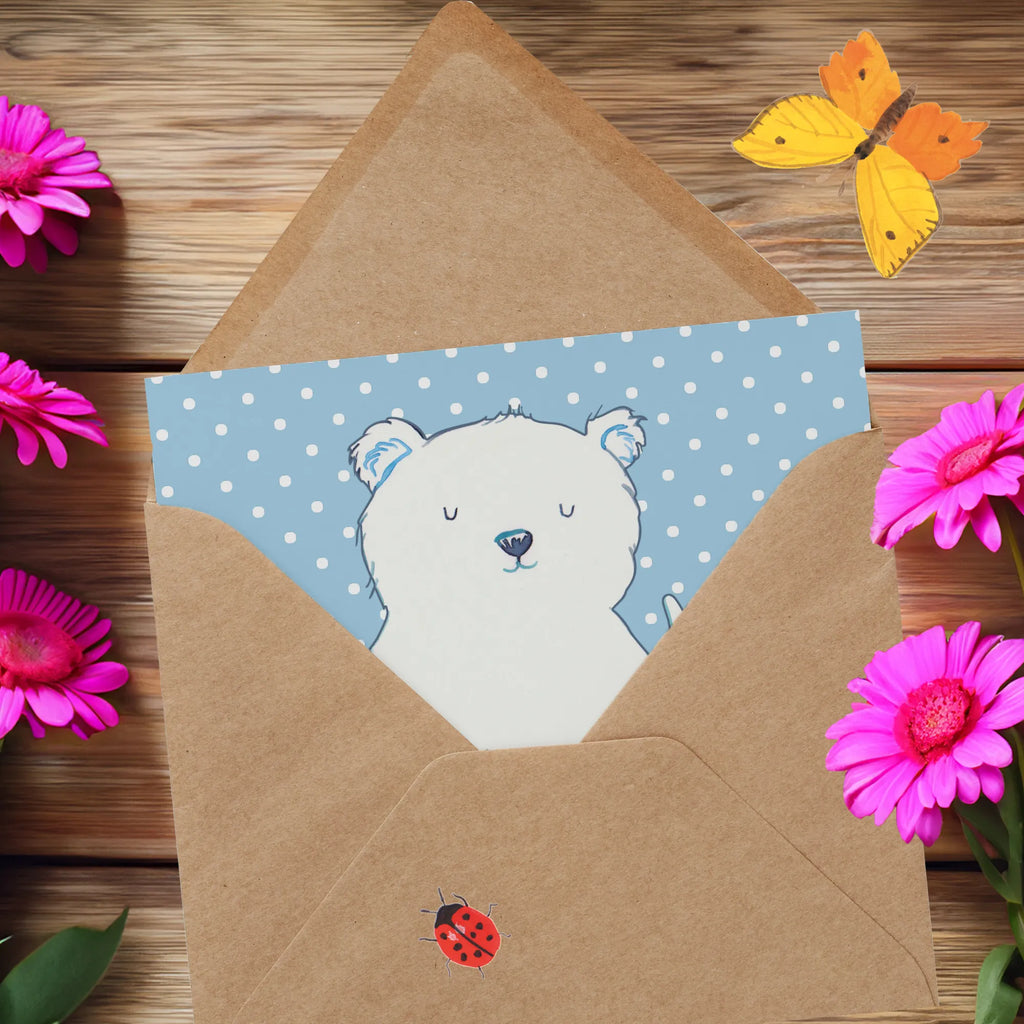 Deluxe Card Icebear Lazy Hochzeitskarte, Karte, Glückwunschkarte, Grußkarte, Einladungskarte, Geburtstagskarte, Klappkarte, Hochwertige Klappkarte, Hochwertige Grußkarte, Bär, Teddy, Teddybär, Arbeit, Eisbär, Büro, Arbeitsplatz, Entspannen, Nordpol, Relaxen, Bürojob, Faul, Homeoffice