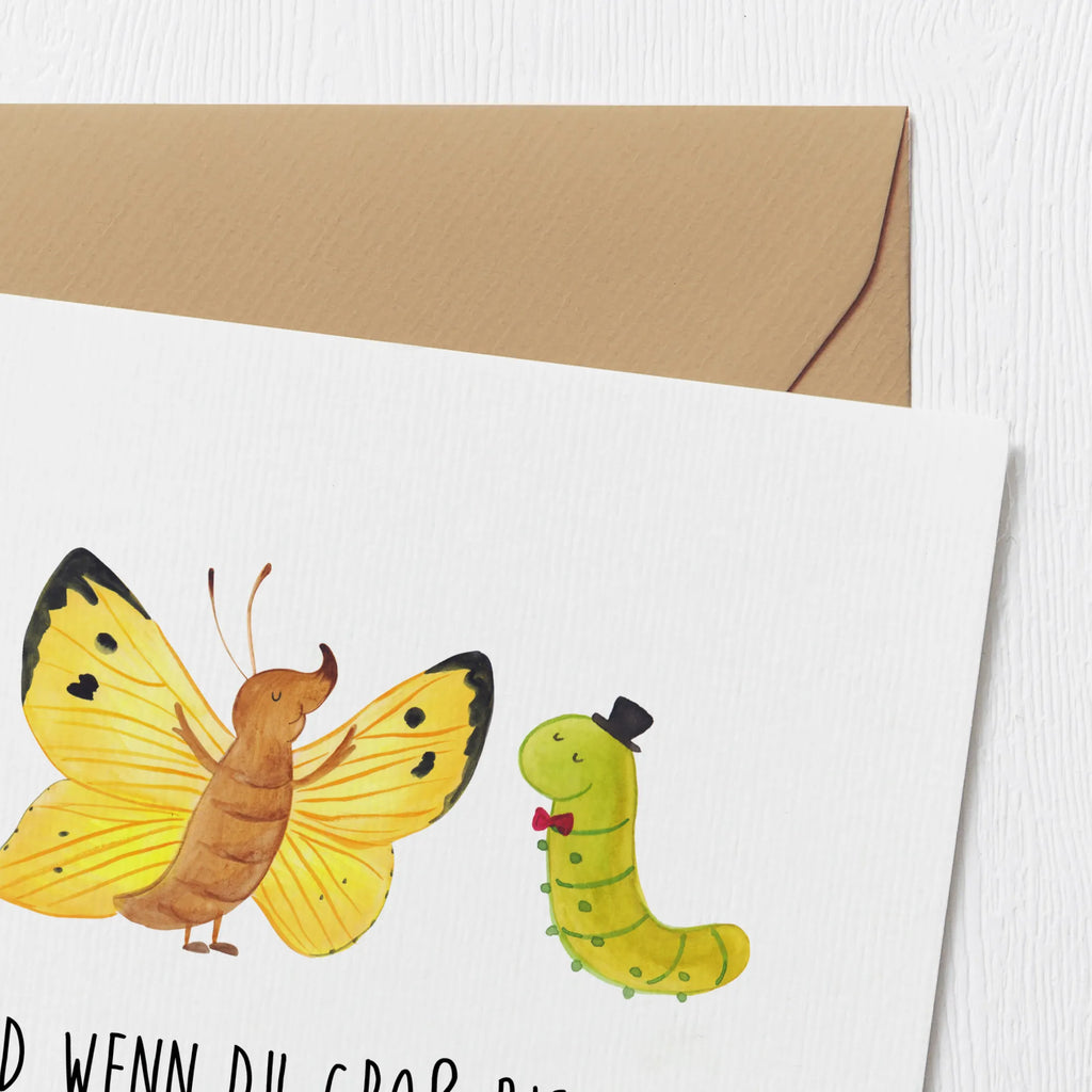 Deluxe Karte Raupe Schmetterling Grußkarte, Hochzeitskarte, Karte, Glückwunschkarte, Klappkarte, Geburtstagskarte, Einladungskarte, Hochwertige Grußkarte, Hochwertige Klappkarte, Tiermotive, Gute Laune, lustige Sprüche, Tiere, Schmetterling, Hut, Entwicklung, Schönheit, Kokon, Zitronenfalter, Hütchen, Erwachsen werden, Aufwachsen, Raupe