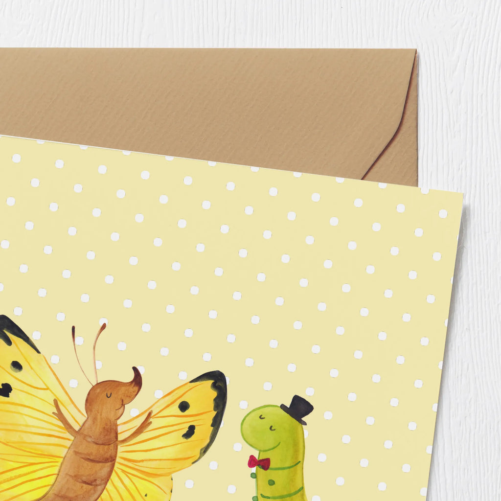 Deluxe Karte Raupe Schmetterling Grußkarte, Hochzeitskarte, Karte, Glückwunschkarte, Klappkarte, Geburtstagskarte, Einladungskarte, Hochwertige Grußkarte, Hochwertige Klappkarte, Tiermotive, Gute Laune, lustige Sprüche, Tiere, Schmetterling, Hut, Entwicklung, Schönheit, Kokon, Zitronenfalter, Hütchen, Erwachsen werden, Aufwachsen, Raupe