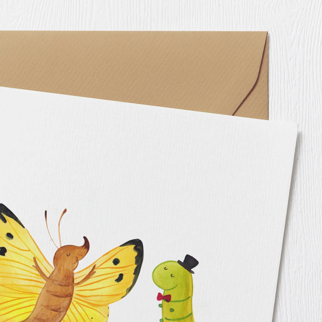 Deluxe Karte Raupe Schmetterling Grußkarte, Hochzeitskarte, Karte, Glückwunschkarte, Klappkarte, Geburtstagskarte, Einladungskarte, Hochwertige Grußkarte, Hochwertige Klappkarte, Tiermotive, Gute Laune, lustige Sprüche, Tiere, Schmetterling, Hut, Entwicklung, Schönheit, Kokon, Zitronenfalter, Hütchen, Erwachsen werden, Aufwachsen, Raupe