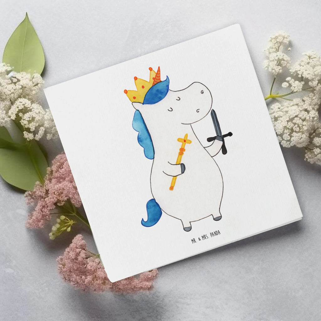 Deluxe Card unicorn king with sword Karte, Geburtstagskarte, Klappkarte, Einladungskarte, Hochzeitskarte, Grußkarte, Glückwunschkarte, Hochwertige Klappkarte, Hochwertige Grußkarte, Einhorn, Einhörner, Einhorn Deko, Unicorn, König, Mittelalter, Ritter