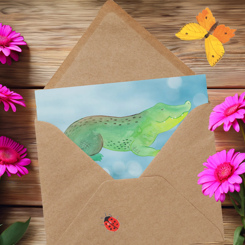 Deluxe Card Crocodile Geburtstagskarte, Grußkarte, Glückwunschkarte, Karte, Hochwertige Grußkarte, Hochzeitskarte, Hochwertige Klappkarte, Einladungskarte, Klappkarte, Meerestiere, Meer, Urlaub, Reiselust, beste Freundin, Krokodile, Freundin, Krokodil, Abenteuerlust, Lieblingsmensch, spontan sein, verrückt sein