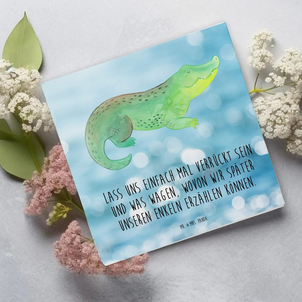 Deluxe Card Crocodile Geburtstagskarte, Grußkarte, Glückwunschkarte, Karte, Hochwertige Grußkarte, Hochzeitskarte, Hochwertige Klappkarte, Einladungskarte, Klappkarte, Meerestiere, Meer, Urlaub, Reiselust, beste Freundin, Krokodile, Freundin, Krokodil, Abenteuerlust, Lieblingsmensch, spontan sein, verrückt sein