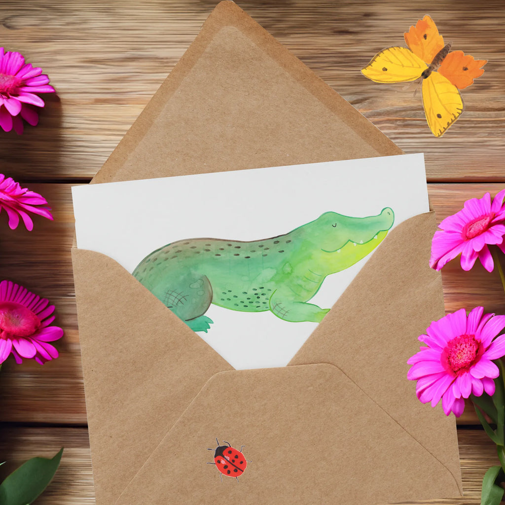 Deluxe Card Crocodile Geburtstagskarte, Grußkarte, Glückwunschkarte, Karte, Hochwertige Grußkarte, Hochzeitskarte, Hochwertige Klappkarte, Einladungskarte, Klappkarte, Meerestiere, Meer, Urlaub, Reiselust, beste Freundin, Krokodile, Freundin, Krokodil, Abenteuerlust, Lieblingsmensch, spontan sein, verrückt sein