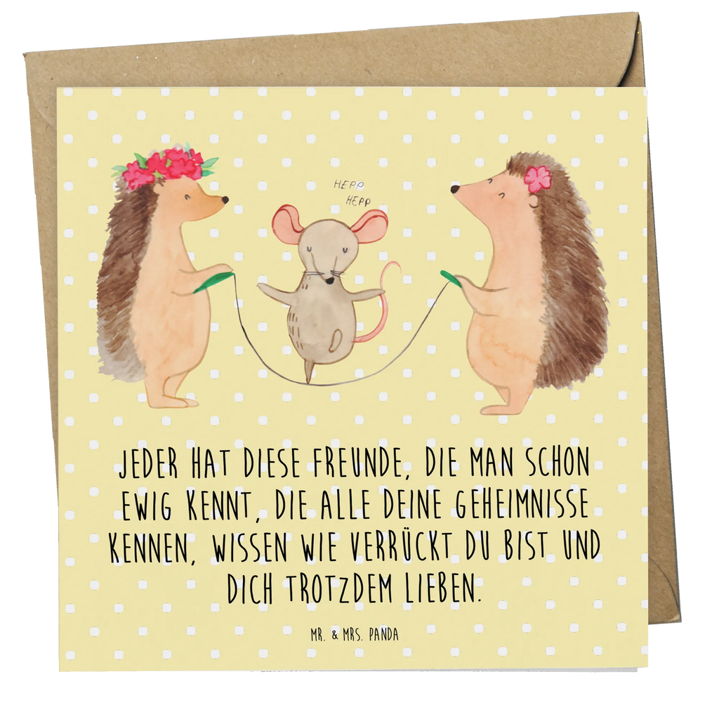 Deluxe Karte Igel Seilhüpfen Grußkarte, Karte, Einladungskarte, Geburtstagskarte, Glückwunschkarte, Hochzeitskarte, Klappkarte, Hochwertige Klappkarte, Hochwertige Grußkarte, Tiermotive, Gute Laune, lustige Sprüche, Tiere, Igel, Seilhüpfen, Seilspringen, Maus, Kindergarten, Kinder