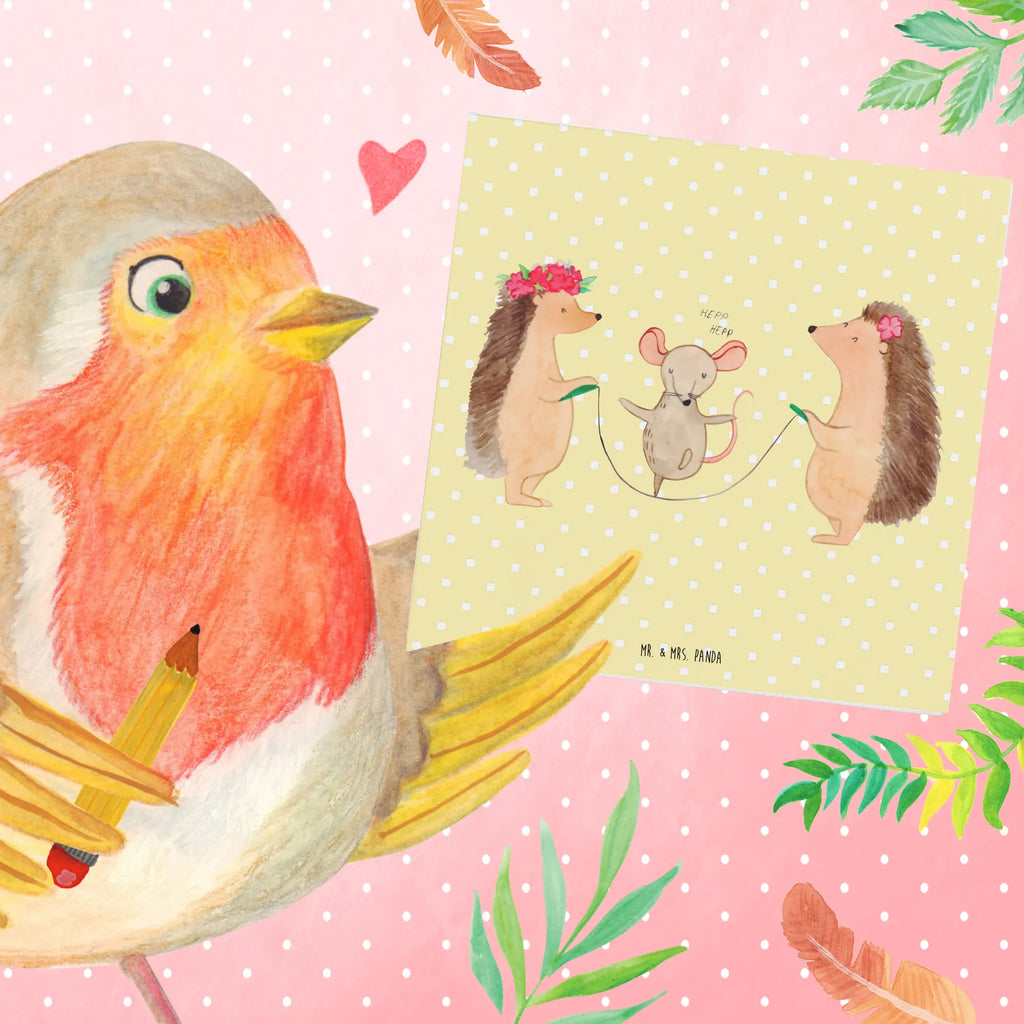 Deluxe Karte Igel Seilhüpfen Grußkarte, Karte, Einladungskarte, Geburtstagskarte, Glückwunschkarte, Hochzeitskarte, Klappkarte, Hochwertige Klappkarte, Hochwertige Grußkarte, Tiermotive, Gute Laune, lustige Sprüche, Tiere, Igel, Seilhüpfen, Seilspringen, Maus, Kindergarten, Kinder