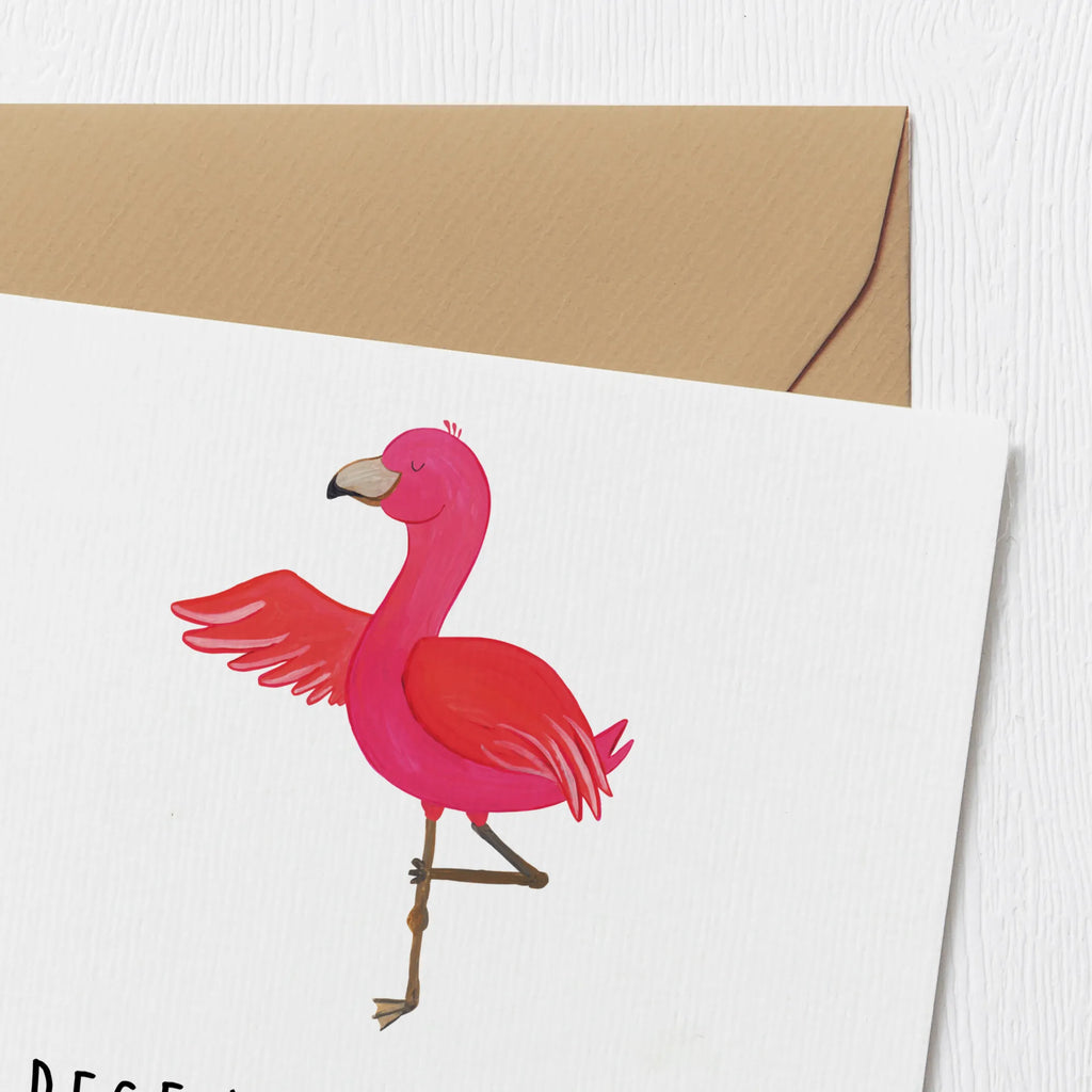 Deluxe Card flamingo yoga Grußkarte, Hochwertige Grußkarte, Klappkarte, Karte, Hochwertige Klappkarte, Geburtstagskarte, Hochzeitskarte, Glückwunschkarte, Einladungskarte, Flamingo, Vogel, Aufregen, Yoga, Ärger, Tiefenentspannung, Entspannung, Yoga-Übung, Achtsamkeit, Namaste
