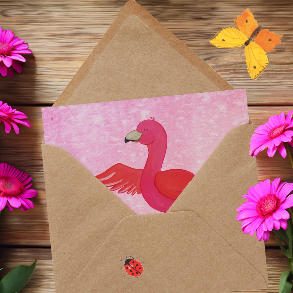 Deluxe Card flamingo yoga Grußkarte, Hochwertige Grußkarte, Klappkarte, Karte, Hochwertige Klappkarte, Geburtstagskarte, Hochzeitskarte, Glückwunschkarte, Einladungskarte, Flamingo, Vogel, Aufregen, Yoga, Ärger, Tiefenentspannung, Entspannung, Yoga-Übung, Achtsamkeit, Namaste