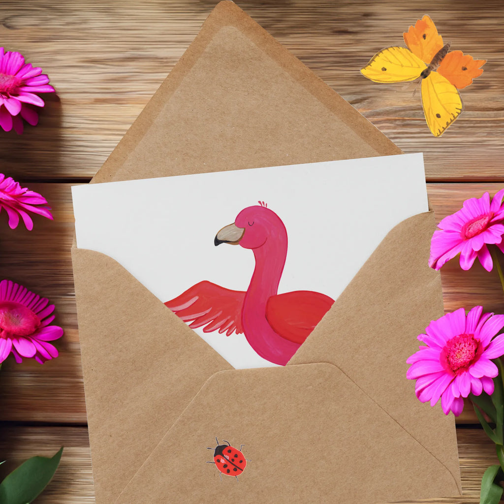 Deluxe Card flamingo yoga Grußkarte, Hochwertige Grußkarte, Klappkarte, Karte, Hochwertige Klappkarte, Geburtstagskarte, Hochzeitskarte, Glückwunschkarte, Einladungskarte, Flamingo, Vogel, Aufregen, Yoga, Ärger, Tiefenentspannung, Entspannung, Yoga-Übung, Achtsamkeit, Namaste