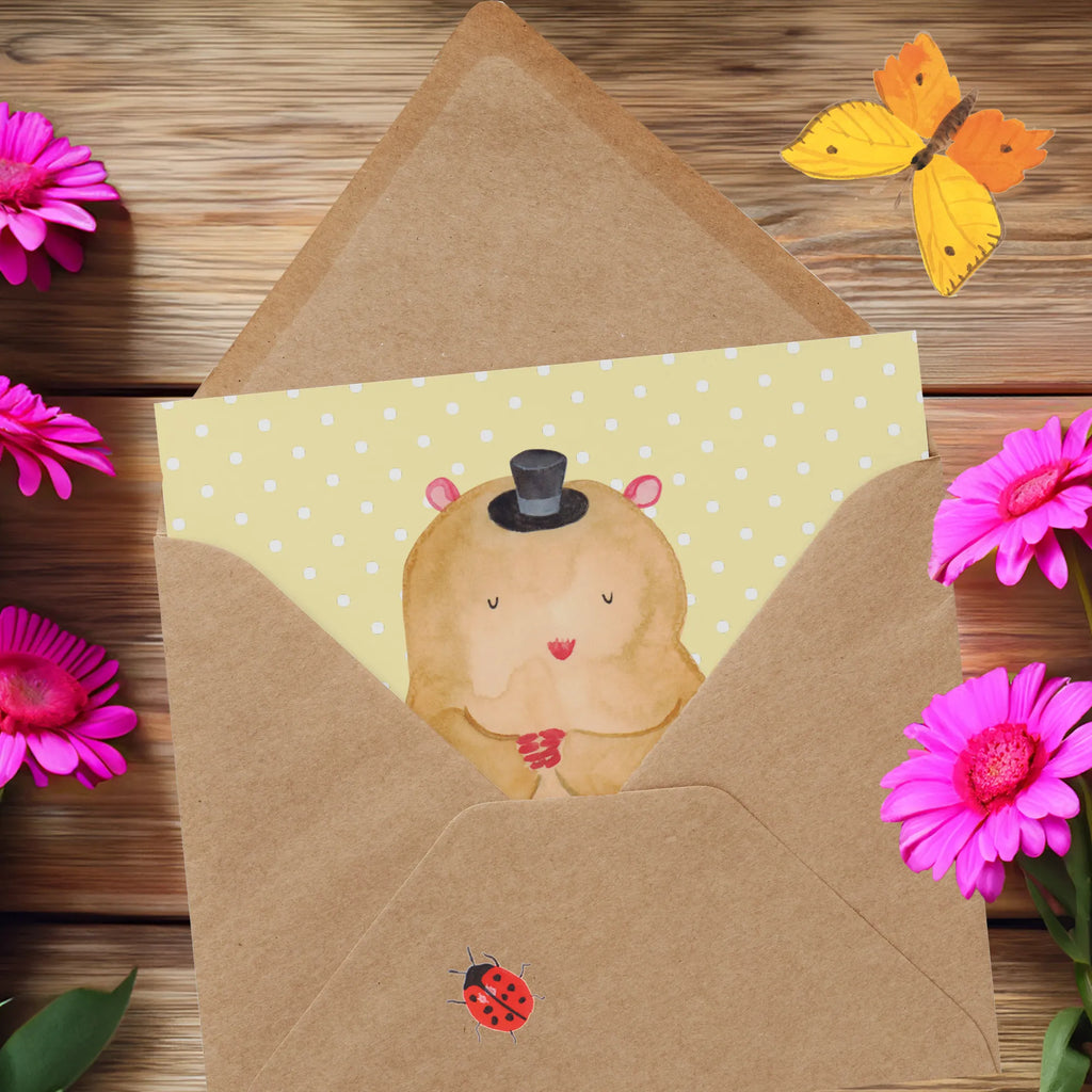 Deluxe Karte Hamster Hut Hochwertige Klappkarte, Karte, Hochzeitskarte, Grußkarte, Hochwertige Grußkarte, Klappkarte, Einladungskarte, Geburtstagskarte, Glückwunschkarte, Tiermotive, Gute Laune, lustige Sprüche, Tiere, Zauberer, Hamster, Zwerghamster, Hut, Zylinder, Magier