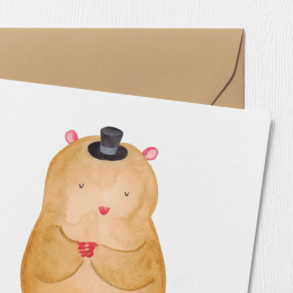 Deluxe Karte Hamster Hut Hochwertige Klappkarte, Karte, Hochzeitskarte, Grußkarte, Hochwertige Grußkarte, Klappkarte, Einladungskarte, Geburtstagskarte, Glückwunschkarte, Tiermotive, Gute Laune, lustige Sprüche, Tiere, Zauberer, Hamster, Zwerghamster, Hut, Zylinder, Magier