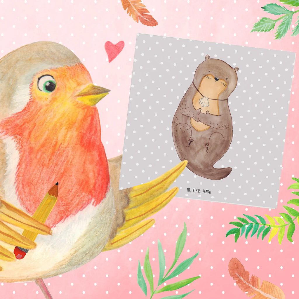 Deluxe Karte Otter Muschel Geburtstagskarte, Grußkarte, Klappkarte, Karte, Hochwertige Klappkarte, Glückwunschkarte, Einladungskarte, Hochzeitskarte, Hochwertige Grußkarte, Otter, Fischotter, Seeotter, Otterliebe, Tagträumen, Motivation, grübeln, träumen, Büro