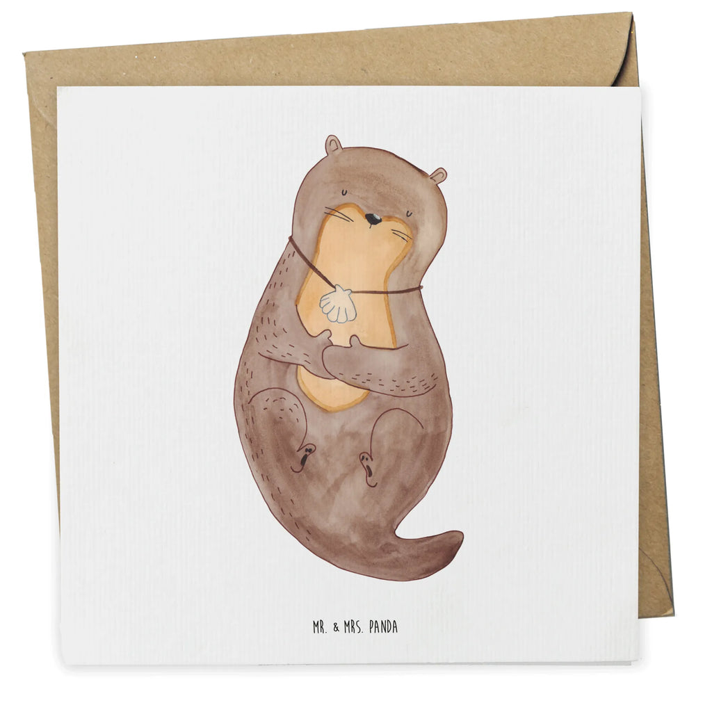 Deluxe Karte Otter Muschel Geburtstagskarte, Grußkarte, Klappkarte, Karte, Hochwertige Klappkarte, Glückwunschkarte, Einladungskarte, Hochzeitskarte, Hochwertige Grußkarte, Otter, Fischotter, Seeotter, Otterliebe, Tagträumen, Motivation, grübeln, träumen, Büro