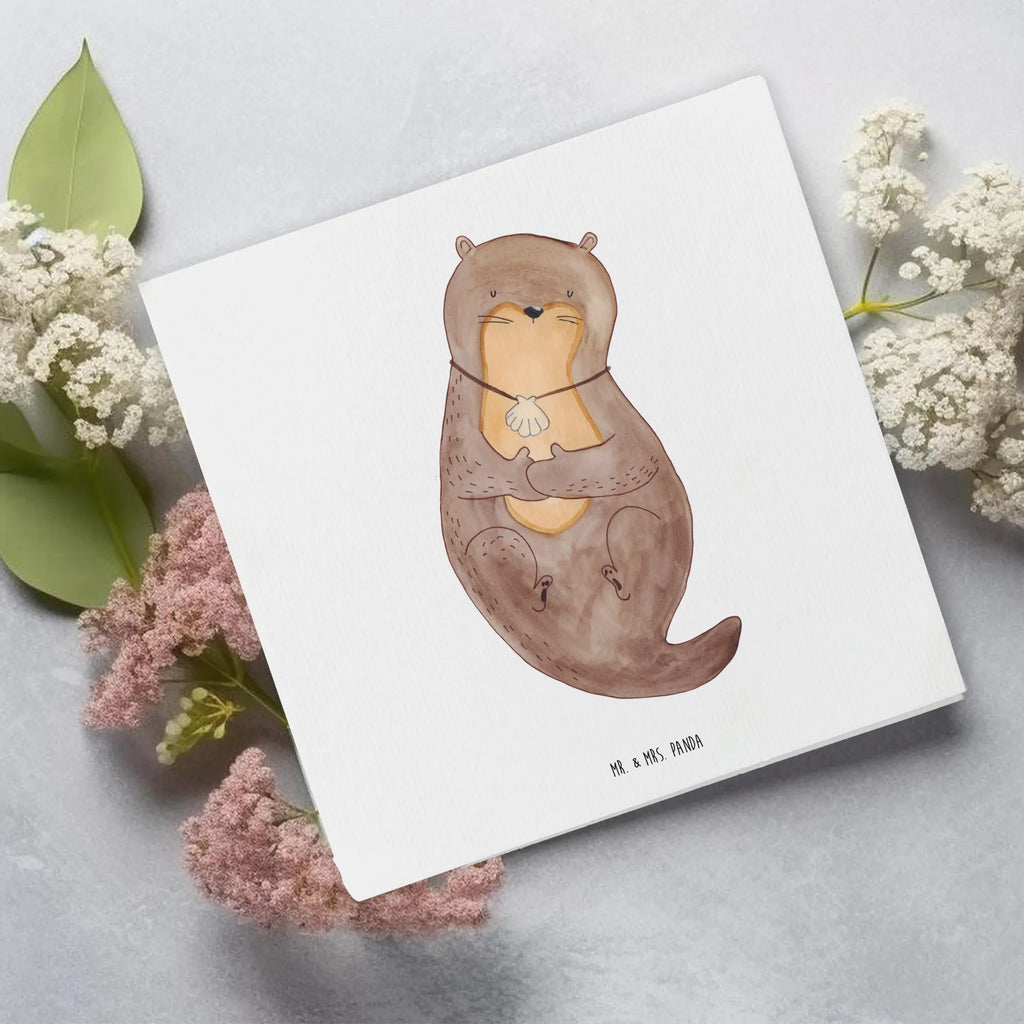 Deluxe Karte Otter Muschel Geburtstagskarte, Grußkarte, Klappkarte, Karte, Hochwertige Klappkarte, Glückwunschkarte, Einladungskarte, Hochzeitskarte, Hochwertige Grußkarte, Otter, Fischotter, Seeotter, Otterliebe, Tagträumen, Motivation, grübeln, träumen, Büro