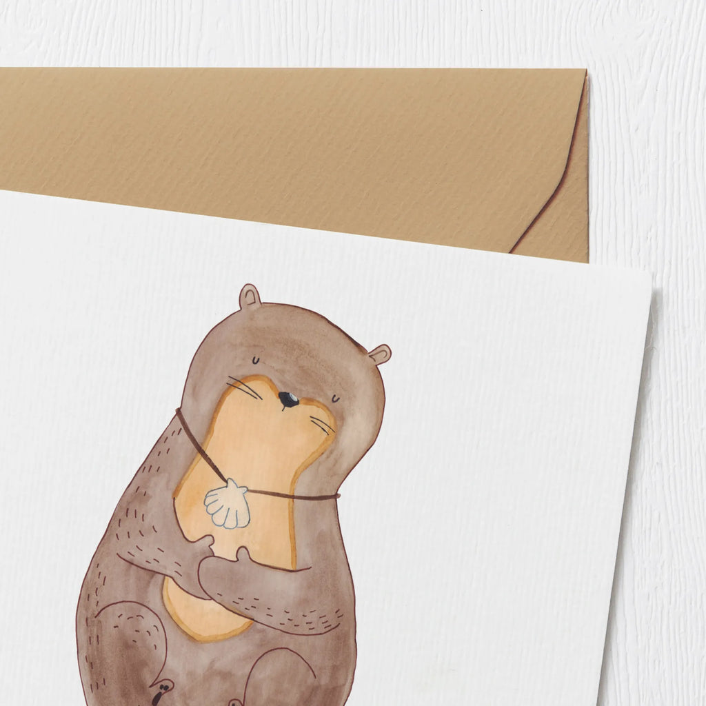 Deluxe Karte Otter Muschel Geburtstagskarte, Grußkarte, Klappkarte, Karte, Hochwertige Klappkarte, Glückwunschkarte, Einladungskarte, Hochzeitskarte, Hochwertige Grußkarte, Otter, Fischotter, Seeotter, Otterliebe, Tagträumen, Motivation, grübeln, träumen, Büro