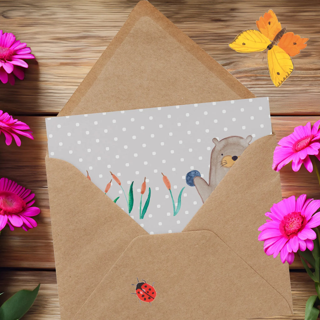 Deluxe Karte Otter Stein Hochzeitskarte, Einladungskarte, Hochwertige Klappkarte, Karte, Hochwertige Grußkarte, Glückwunschkarte, Grußkarte, Geburtstagskarte, Klappkarte, Otter, Fischotter, Seeotter, Otter Seeotter See Otter