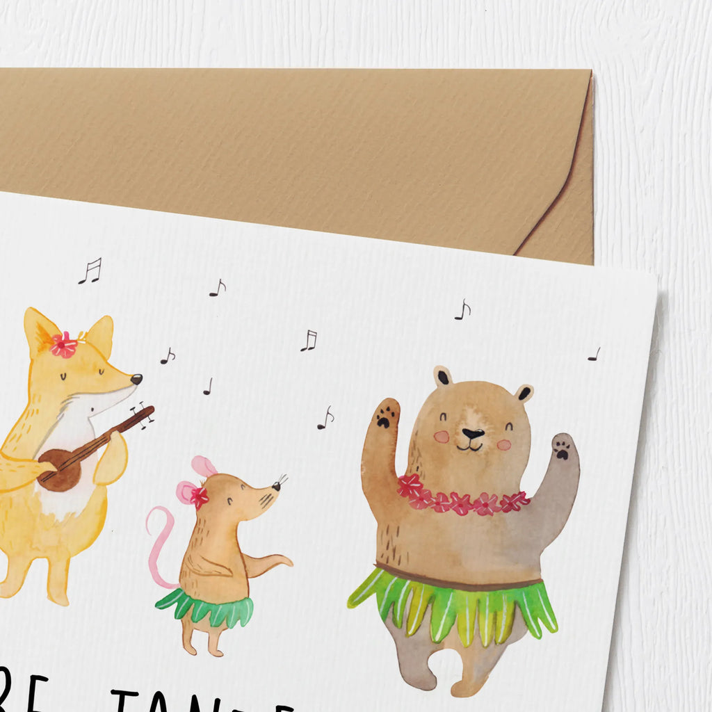 Deluxe Karte Waldtiere Aloha Glückwunschkarte, Grußkarte, Hochzeitskarte, Hochwertige Klappkarte, Hochwertige Grußkarte, Karte, Klappkarte, Geburtstagskarte, Einladungskarte, Tiermotive, Gute Laune, lustige Sprüche, Tiere, Bär, Waldtiere, Hase, Lachen, Leben, Tanzen, Musik, Igel, Wald, Aloha