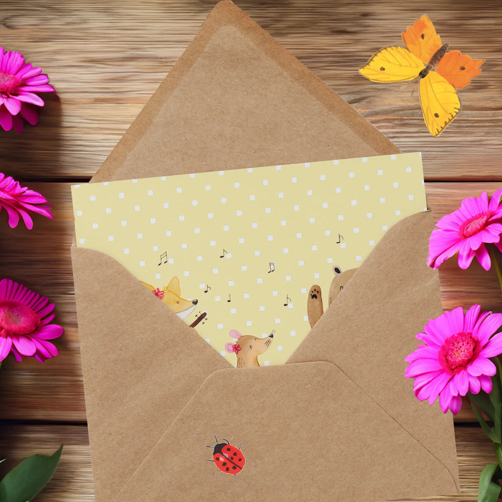 Deluxe Karte Waldtiere Aloha Glückwunschkarte, Grußkarte, Hochzeitskarte, Hochwertige Klappkarte, Hochwertige Grußkarte, Karte, Klappkarte, Geburtstagskarte, Einladungskarte, Tiermotive, Gute Laune, lustige Sprüche, Tiere, Bär, Waldtiere, Hase, Lachen, Leben, Tanzen, Musik, Igel, Wald, Aloha