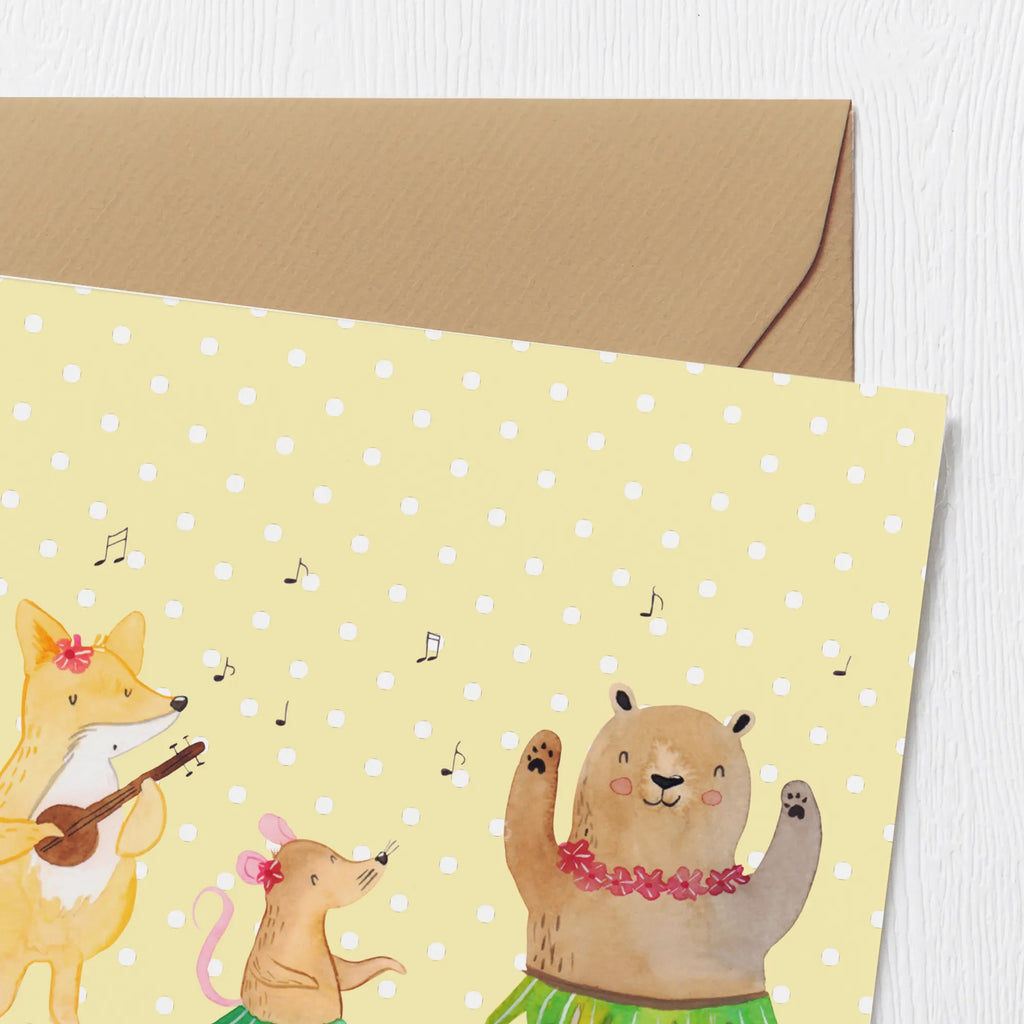 Deluxe Karte Waldtiere Aloha Glückwunschkarte, Grußkarte, Hochzeitskarte, Hochwertige Klappkarte, Hochwertige Grußkarte, Karte, Klappkarte, Geburtstagskarte, Einladungskarte, Tiermotive, Gute Laune, lustige Sprüche, Tiere, Bär, Waldtiere, Hase, Lachen, Leben, Tanzen, Musik, Igel, Wald, Aloha