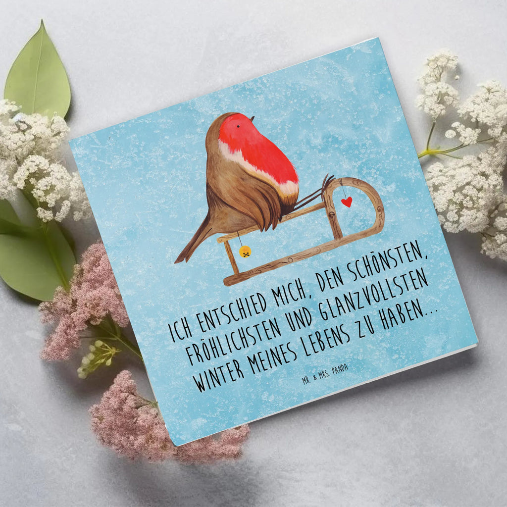 Deluxe Karte Rotkehlchen Schlitten Geburtstagskarte, Hochwertige Grußkarte, Grußkarte, Karte, Einladungskarte, Hochwertige Klappkarte, Glückwunschkarte, Klappkarte, Hochzeitskarte, Winter, Weihnachten, Weihnachtsdeko, Nikolaus, Advent, Heiligabend, Wintermotiv, Vogel, Schlitten