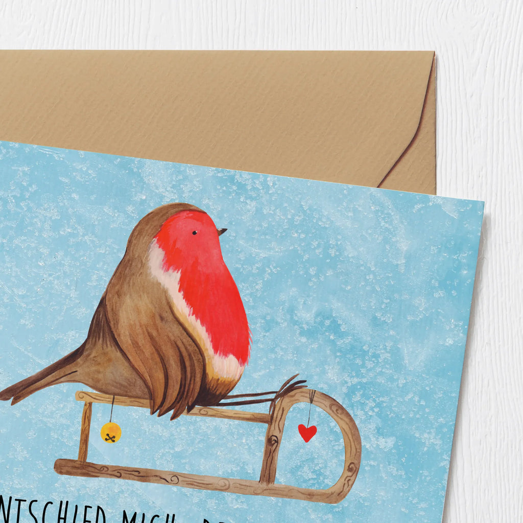 Deluxe Karte Rotkehlchen Schlitten Geburtstagskarte, Hochwertige Grußkarte, Grußkarte, Karte, Einladungskarte, Hochwertige Klappkarte, Glückwunschkarte, Klappkarte, Hochzeitskarte, Winter, Weihnachten, Weihnachtsdeko, Nikolaus, Advent, Heiligabend, Wintermotiv, Vogel, Schlitten