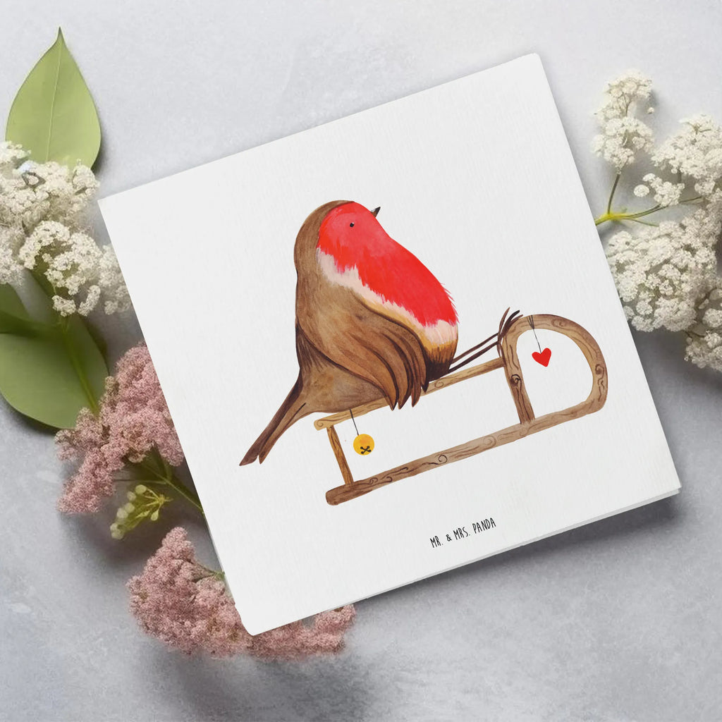 Deluxe Karte Rotkehlchen Schlitten Geburtstagskarte, Hochwertige Grußkarte, Grußkarte, Karte, Einladungskarte, Hochwertige Klappkarte, Glückwunschkarte, Klappkarte, Hochzeitskarte, Winter, Weihnachten, Weihnachtsdeko, Nikolaus, Advent, Heiligabend, Wintermotiv, Vogel, Schlitten