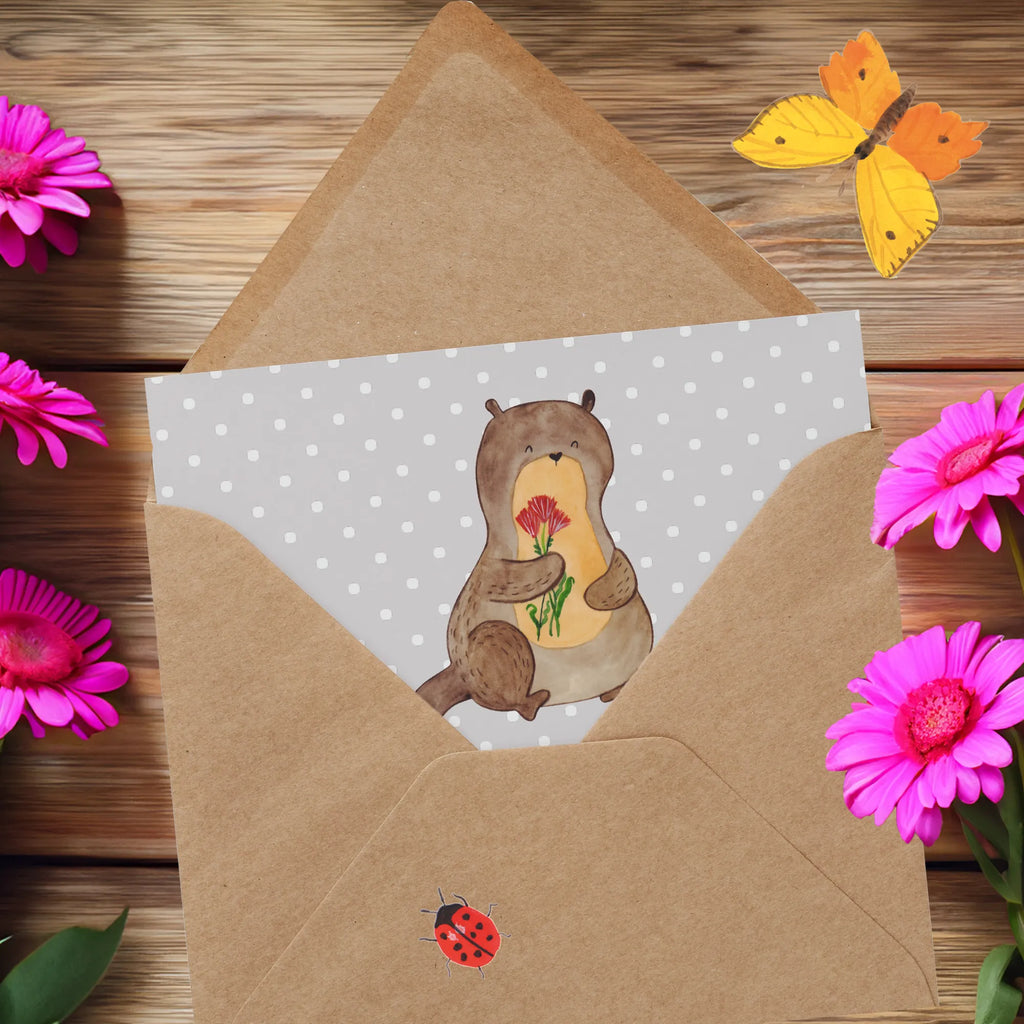 Deluxe Card otter Bunch of flowers Klappkarte, Geburtstagskarte, Hochzeitskarte, Hochwertige Grußkarte, Hochwertige Klappkarte, Glückwunschkarte, Einladungskarte, Grußkarte, Karte, Otter, Fischotter, Seeotter, Otter Seeotter See Otter