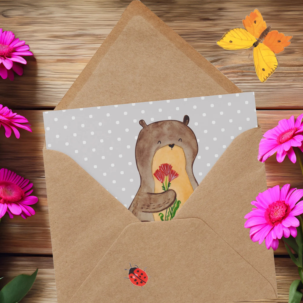Deluxe Card otter Bunch of flowers Klappkarte, Geburtstagskarte, Hochzeitskarte, Hochwertige Grußkarte, Hochwertige Klappkarte, Glückwunschkarte, Einladungskarte, Grußkarte, Karte, Otter, Fischotter, Seeotter, Otter Seeotter See Otter