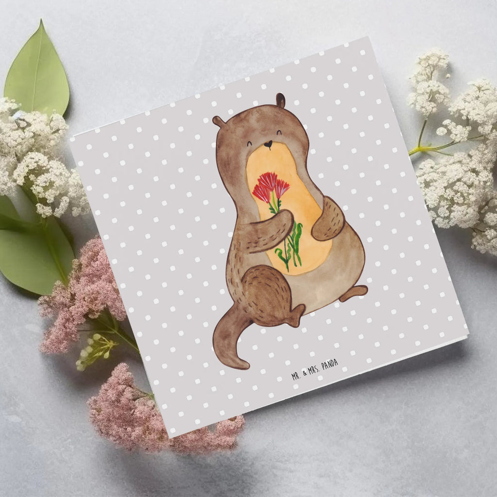 Deluxe Card otter Bunch of flowers Klappkarte, Geburtstagskarte, Hochzeitskarte, Hochwertige Grußkarte, Hochwertige Klappkarte, Glückwunschkarte, Einladungskarte, Grußkarte, Karte, Otter, Fischotter, Seeotter, Otter Seeotter See Otter