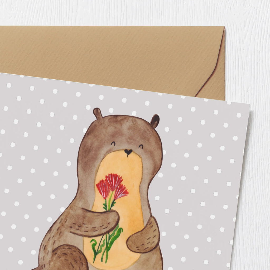 Deluxe Card otter Bunch of flowers Klappkarte, Geburtstagskarte, Hochzeitskarte, Hochwertige Grußkarte, Hochwertige Klappkarte, Glückwunschkarte, Einladungskarte, Grußkarte, Karte, Otter, Fischotter, Seeotter, Otter Seeotter See Otter